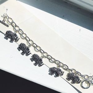 Silvertone Scroll Elephant Charm Toggle Bracelet